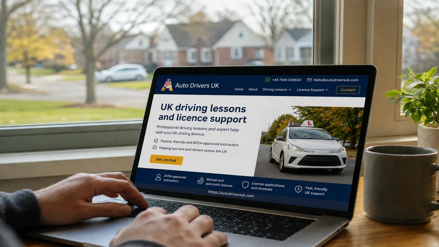 Typing on a laptop open to Auto Drivers UK
